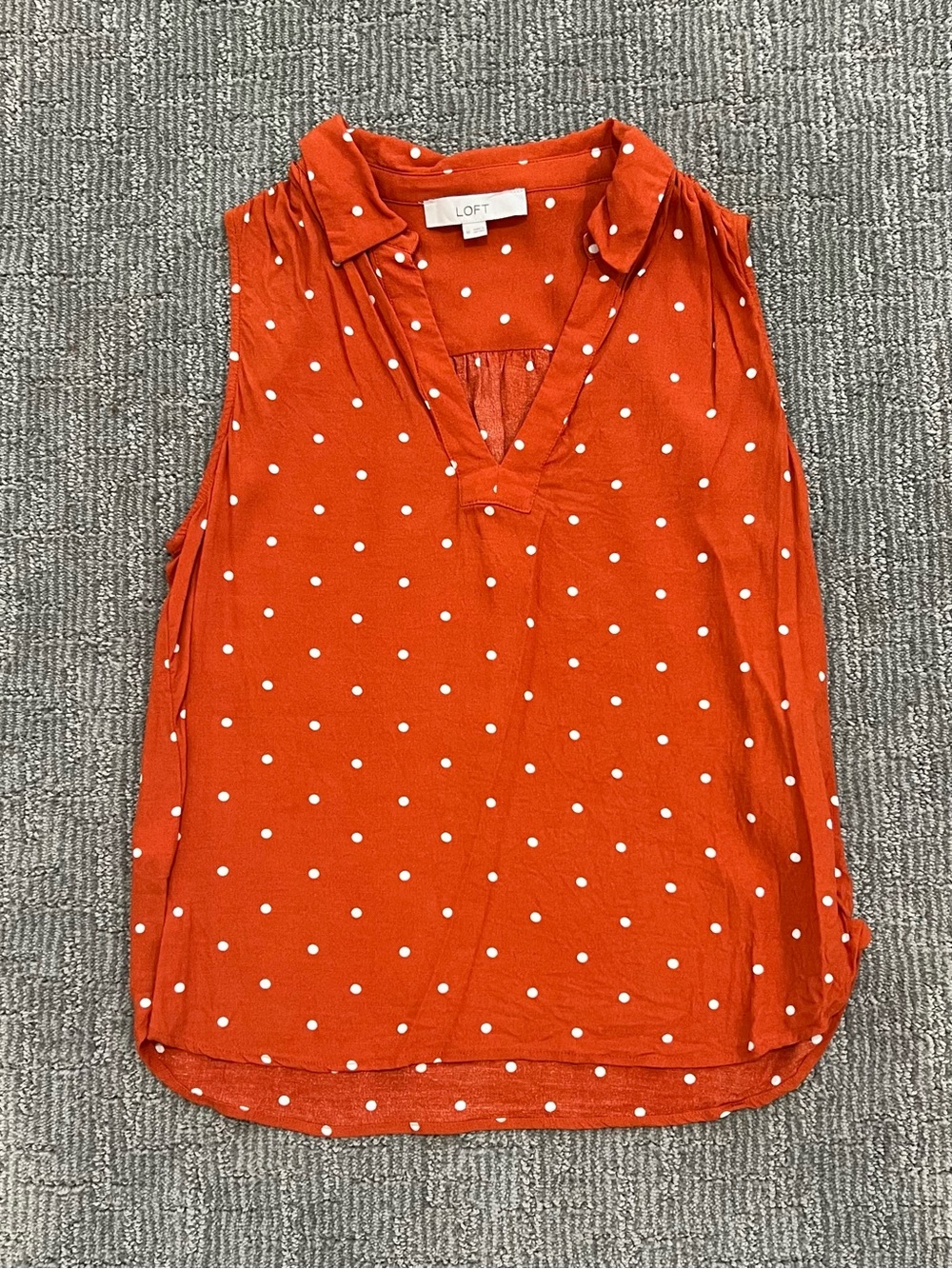 LOFT Orange Sleeveless Polka Dot V-Neck Tank